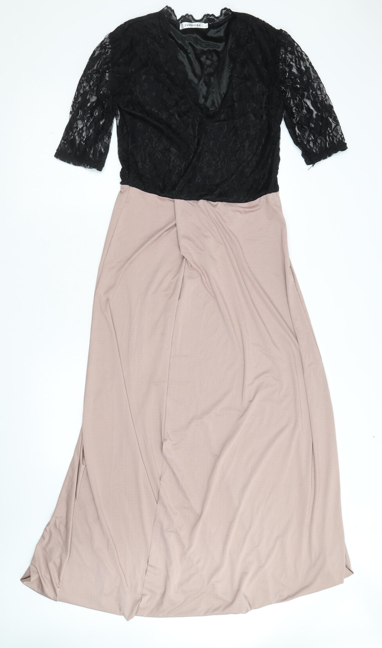 Famingka Womens Pink Colourblock Polyester Ball Gown Size L V-Neck Pullover