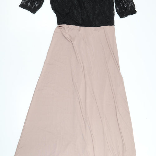 Famingka Womens Pink Colourblock Polyester Ball Gown Size L V-Neck Pullover