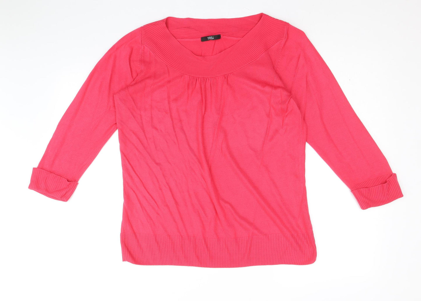 Marks and Spencer Womens Pink V-Neck Acrylic Pullover Jumper Size 16