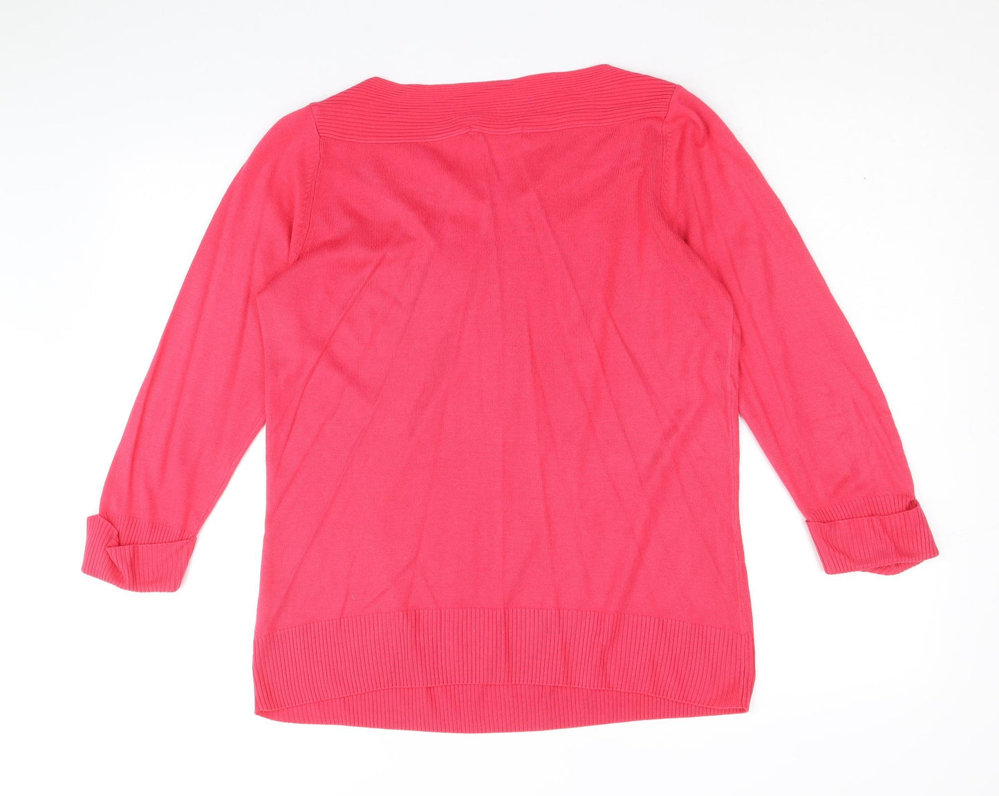 Marks and Spencer Womens Pink V-Neck Acrylic Pullover Jumper Size 16
