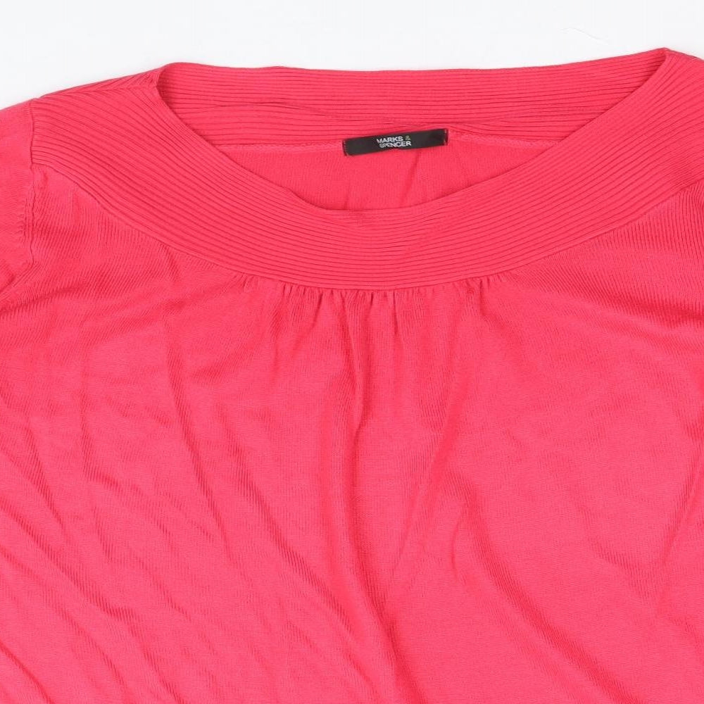 Marks and Spencer Womens Pink V-Neck Acrylic Pullover Jumper Size 16