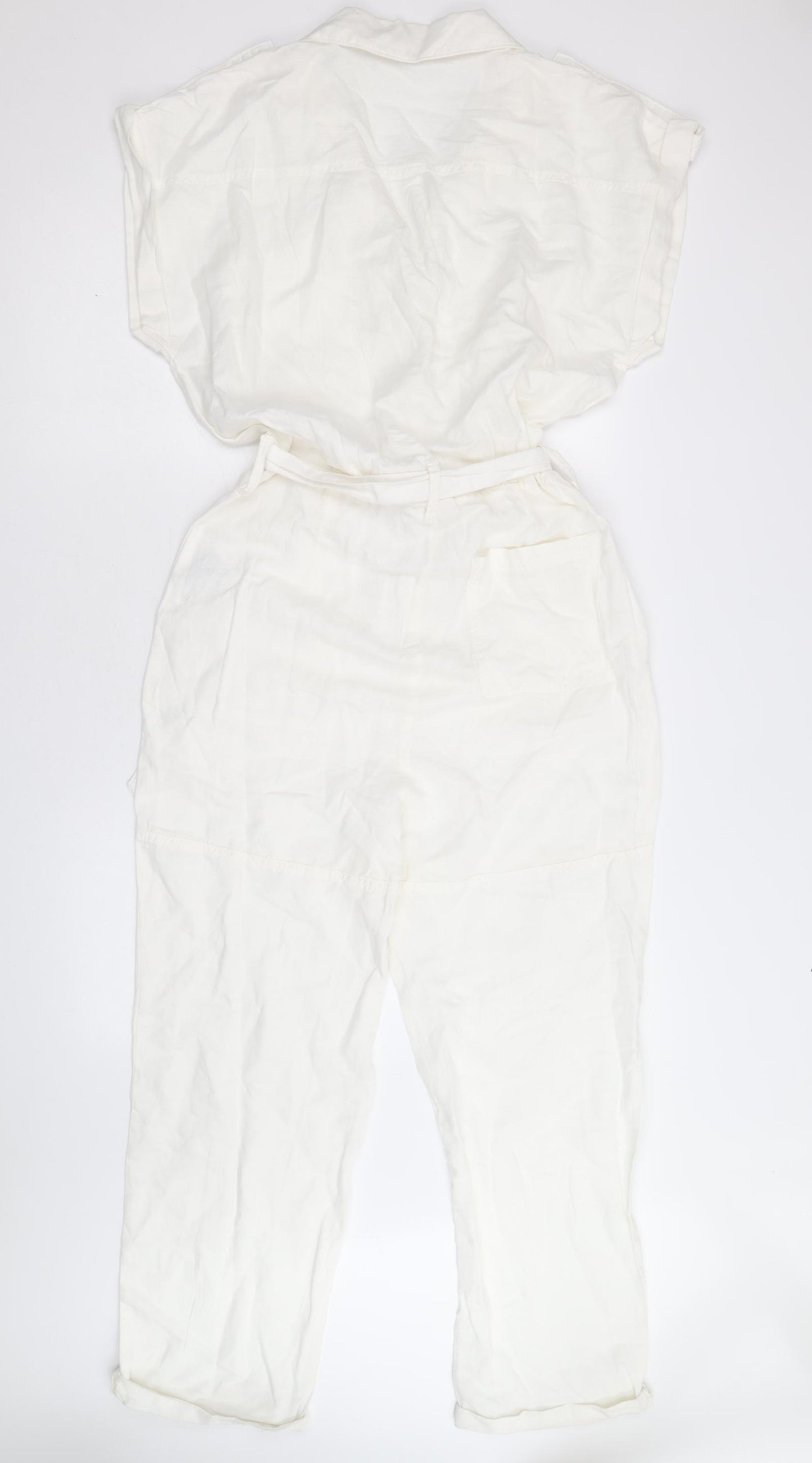 Zara Womens White Linen Jumpsuit One-Piece Size M Button