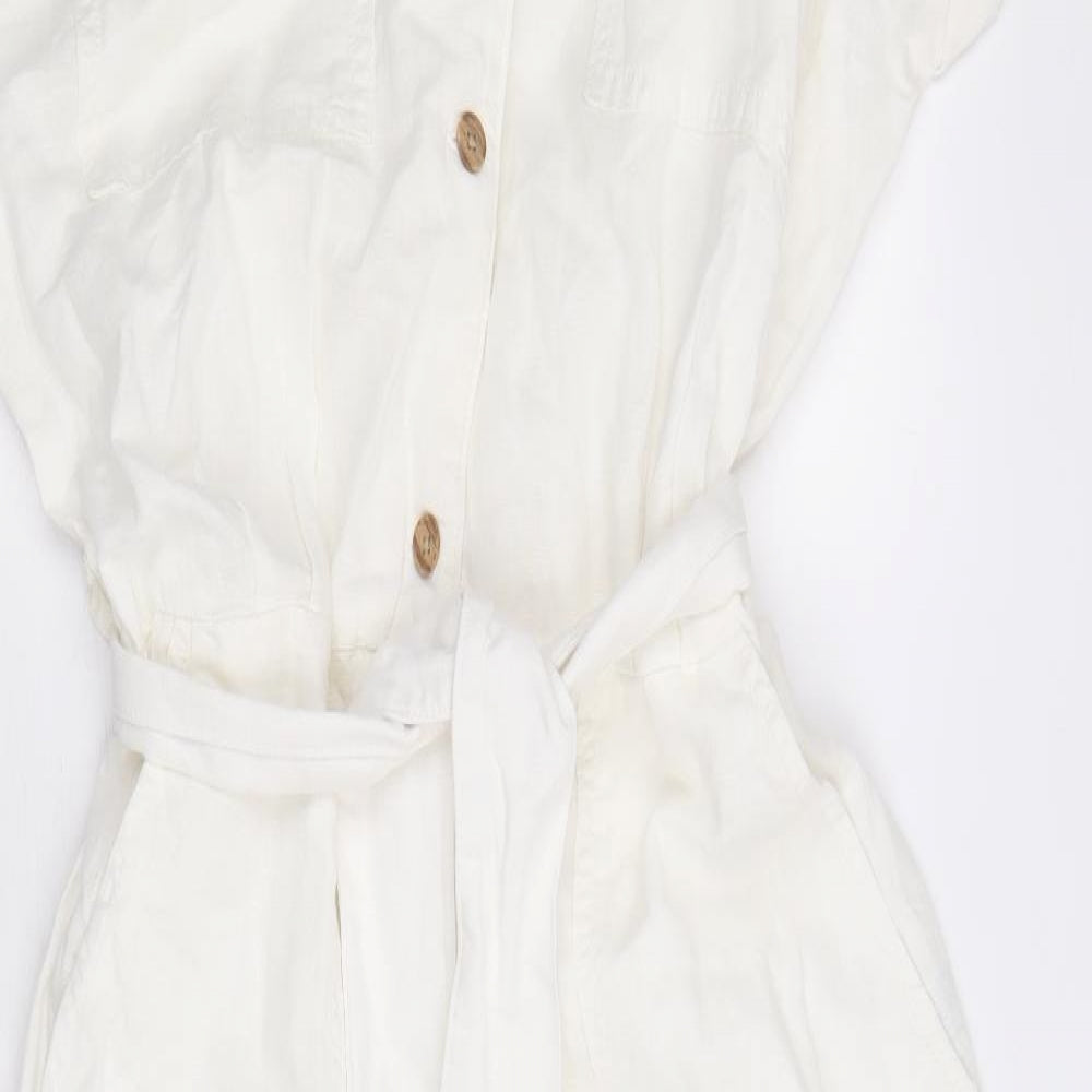 Zara Womens White Linen Jumpsuit One-Piece Size M Button