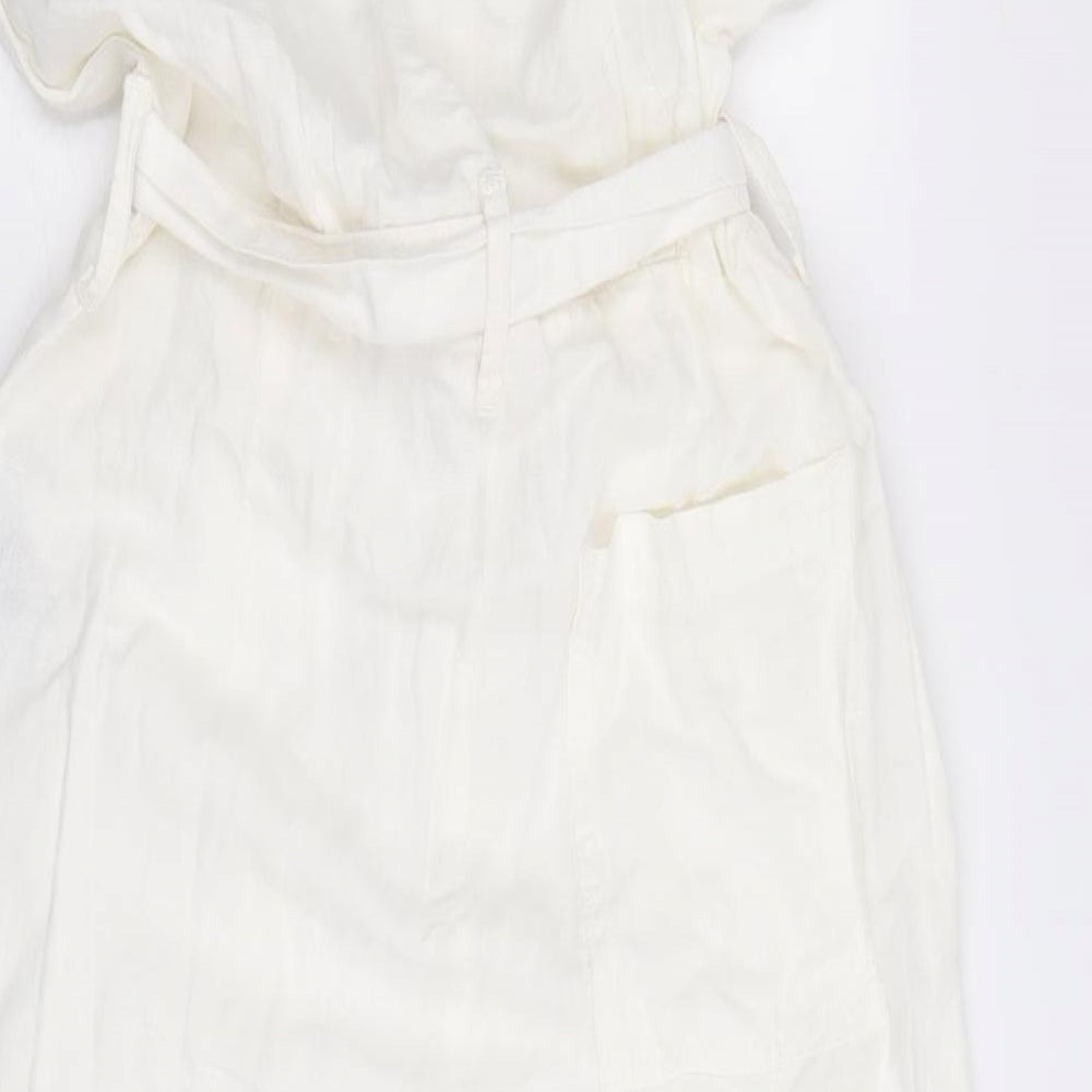 Zara Womens White Linen Jumpsuit One-Piece Size M Button