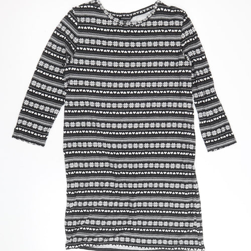 Peacocks Womens Black Fair Isle Viscose A-Line Size 12 Round Neck Pullover