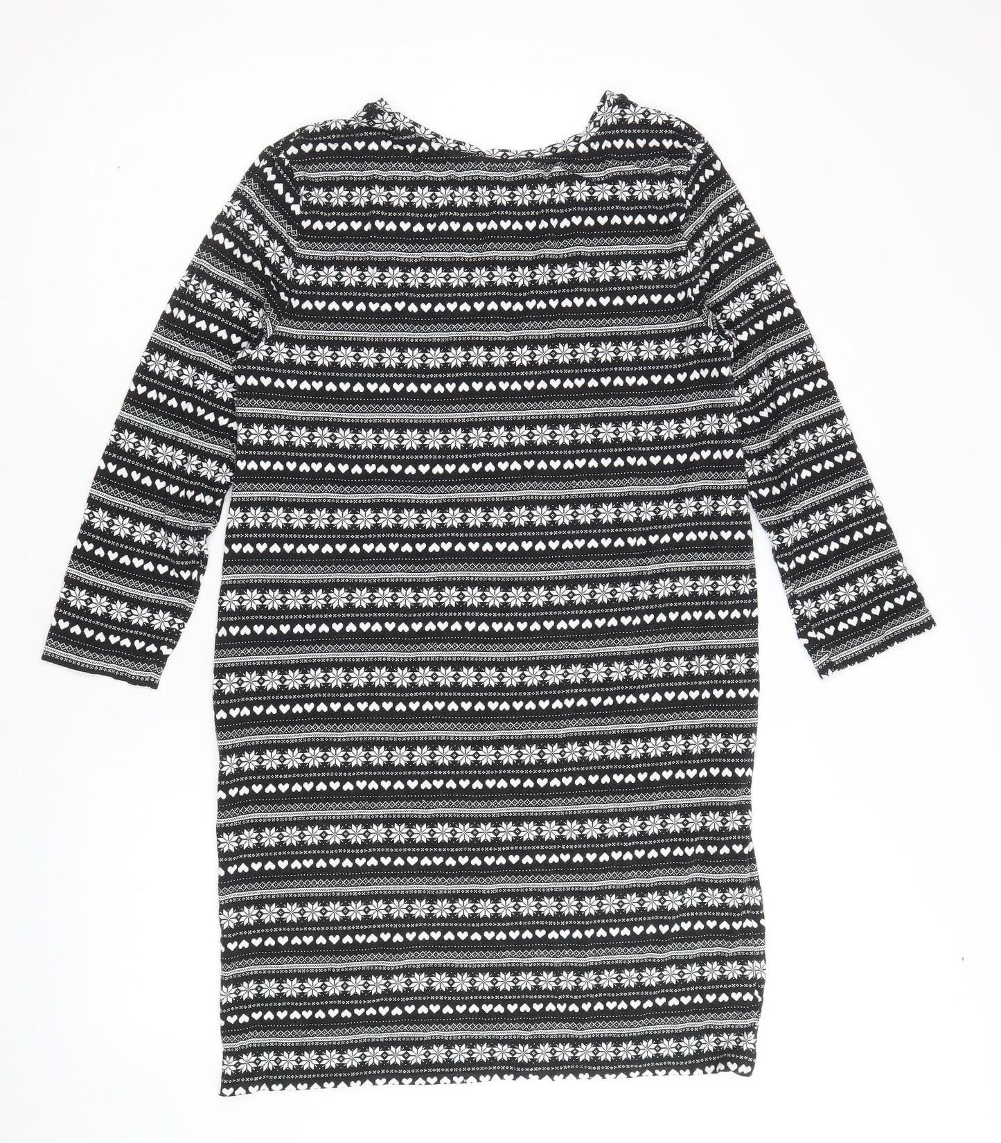 Peacocks Womens Black Fair Isle Viscose A-Line Size 12 Round Neck Pullover