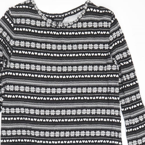 Peacocks Womens Black Fair Isle Viscose A-Line Size 12 Round Neck Pullover