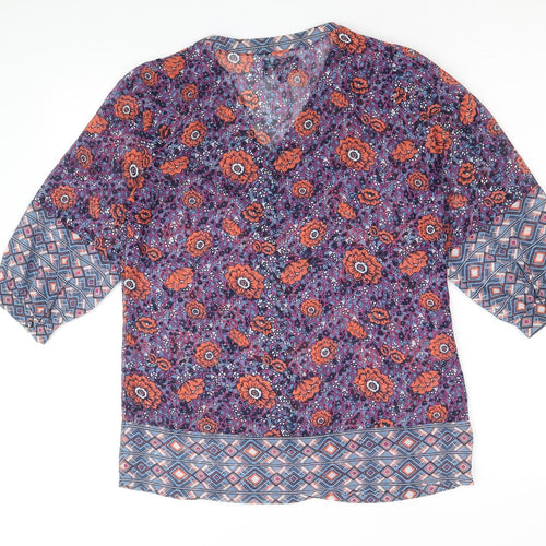 Cherokee Womens Multicoloured Floral Polyester Basic Blouse Size 8 V-Neck