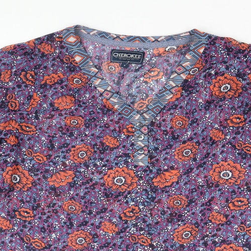 Cherokee Womens Multicoloured Floral Polyester Basic Blouse Size 8 V-Neck