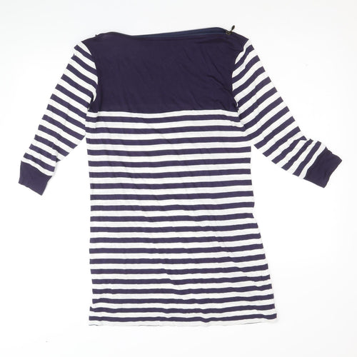 Marks and Spencer Womens Blue Striped Viscose Jumper Dress Size 12 Boat Neck Pullover