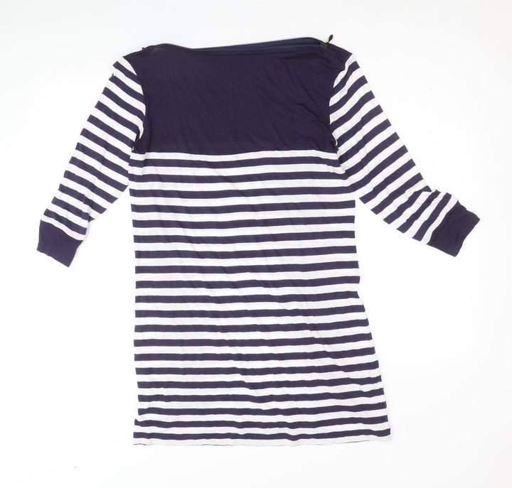 Marks and Spencer Womens Blue Striped Viscose Jumper Dress Size 12 Boat Neck Pullover
