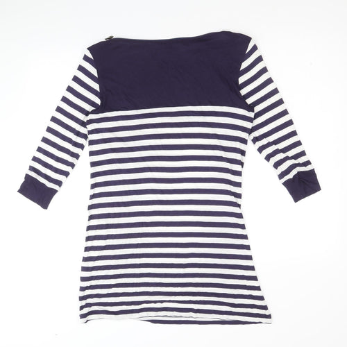Marks and Spencer Womens Blue Striped Viscose Jumper Dress Size 12 Boat Neck Pullover