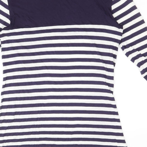 Marks and Spencer Womens Blue Striped Viscose Jumper Dress Size 12 Boat Neck Pullover