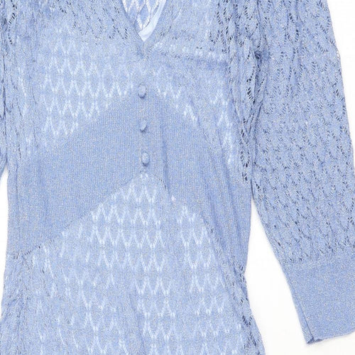 Preworn Womens Blue Geometric Polyester Jumper Dress Size S V-Neck Pullover