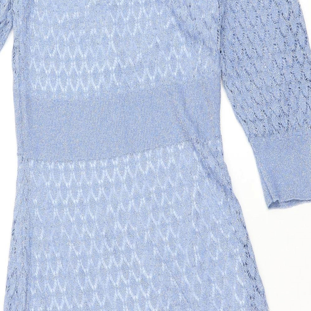 Preworn Womens Blue Geometric Polyester Jumper Dress Size S V-Neck Pullover