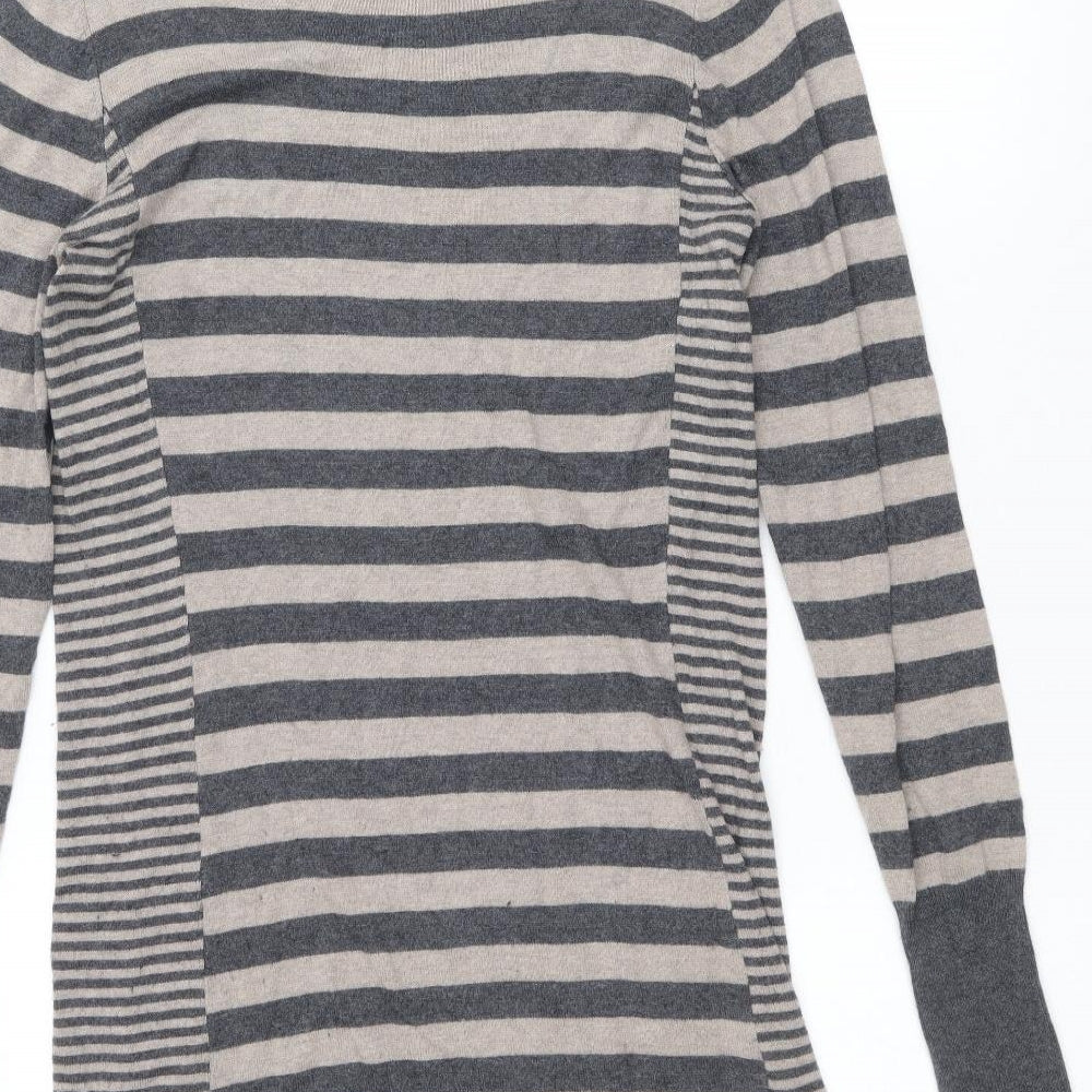 Marks and Spencer Womens Grey Striped Polyamide Jumper Dress Size 14 Round Neck Pullover