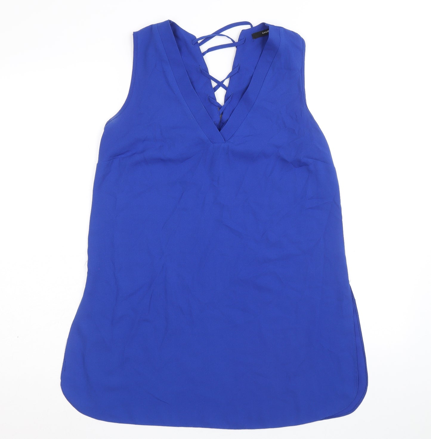 George Womens Blue Polyester A-Line Size 10 V-Neck Pullover