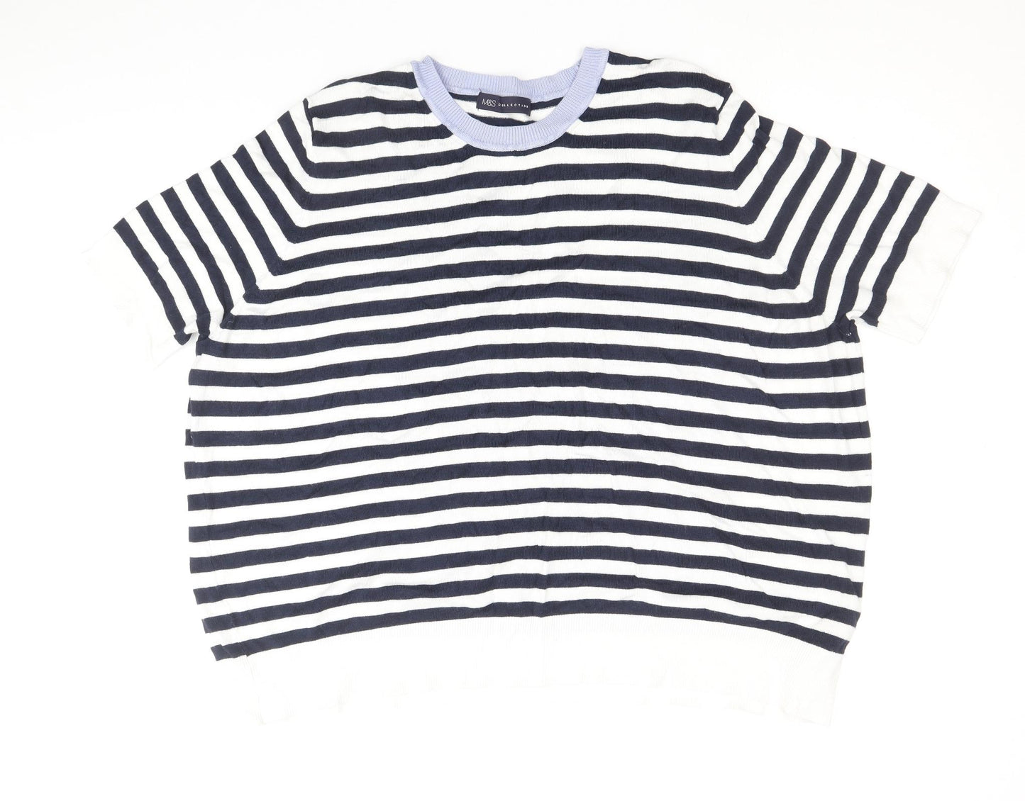 Marks and Spencer Womens Blue Round Neck Striped Viscose Pullover Jumper Size 22