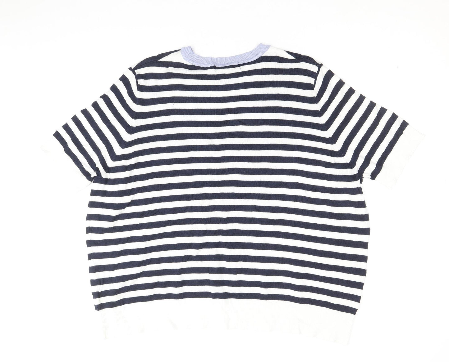 Marks and Spencer Womens Blue Round Neck Striped Viscose Pullover Jumper Size 22
