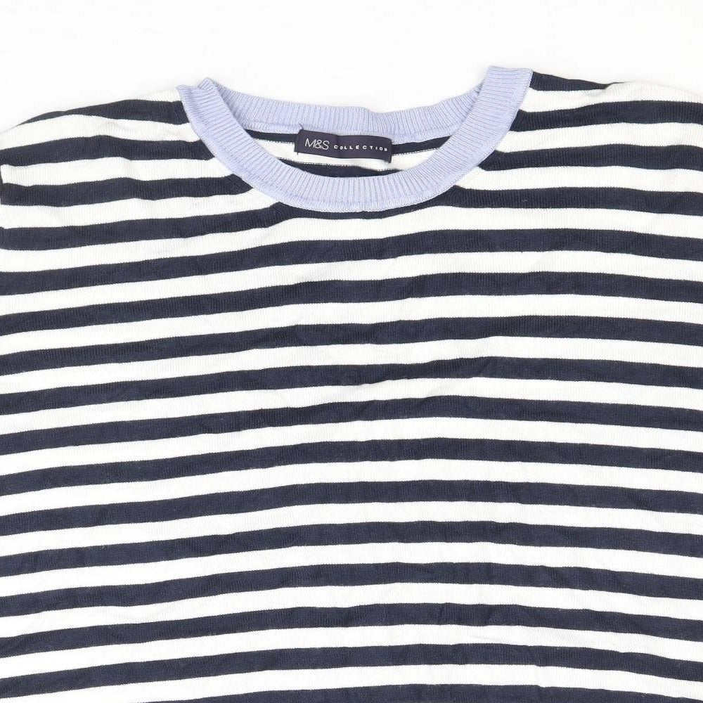 Marks and Spencer Womens Blue Round Neck Striped Viscose Pullover Jumper Size 22