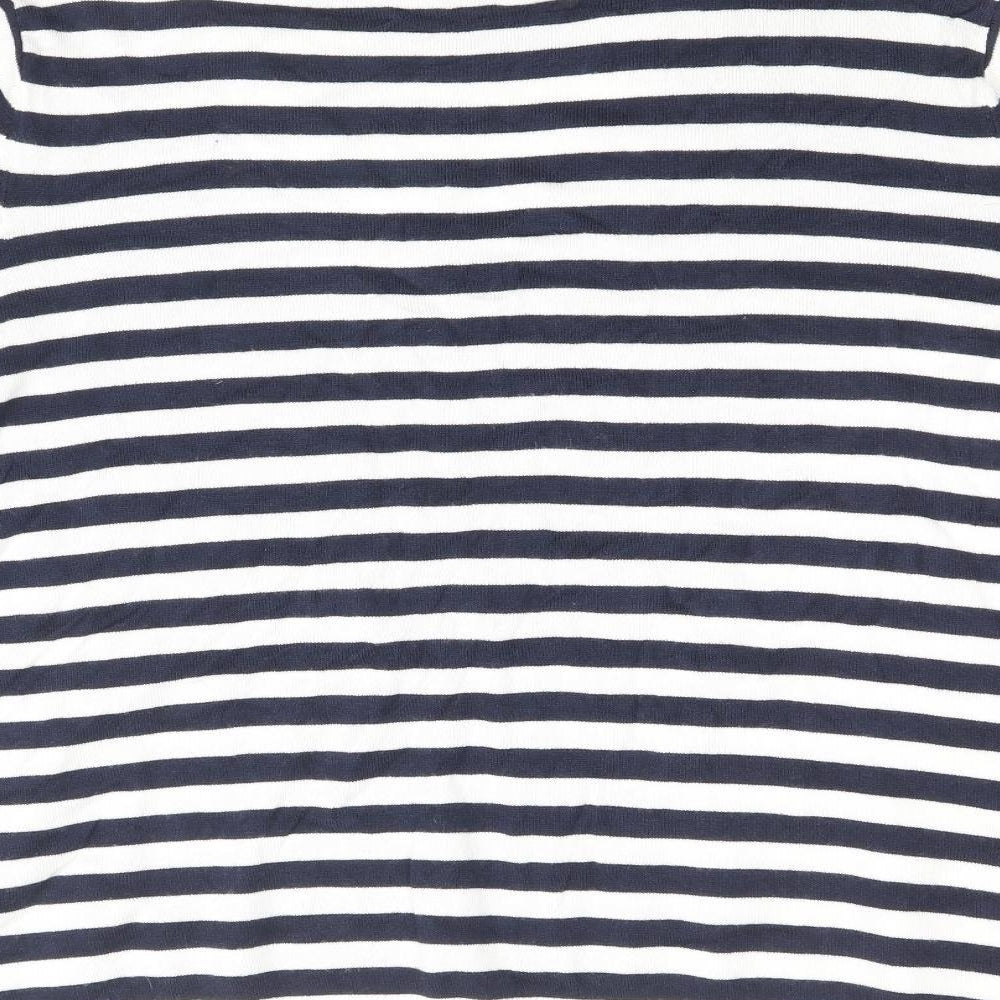 Marks and Spencer Womens Blue Round Neck Striped Viscose Pullover Jumper Size 22