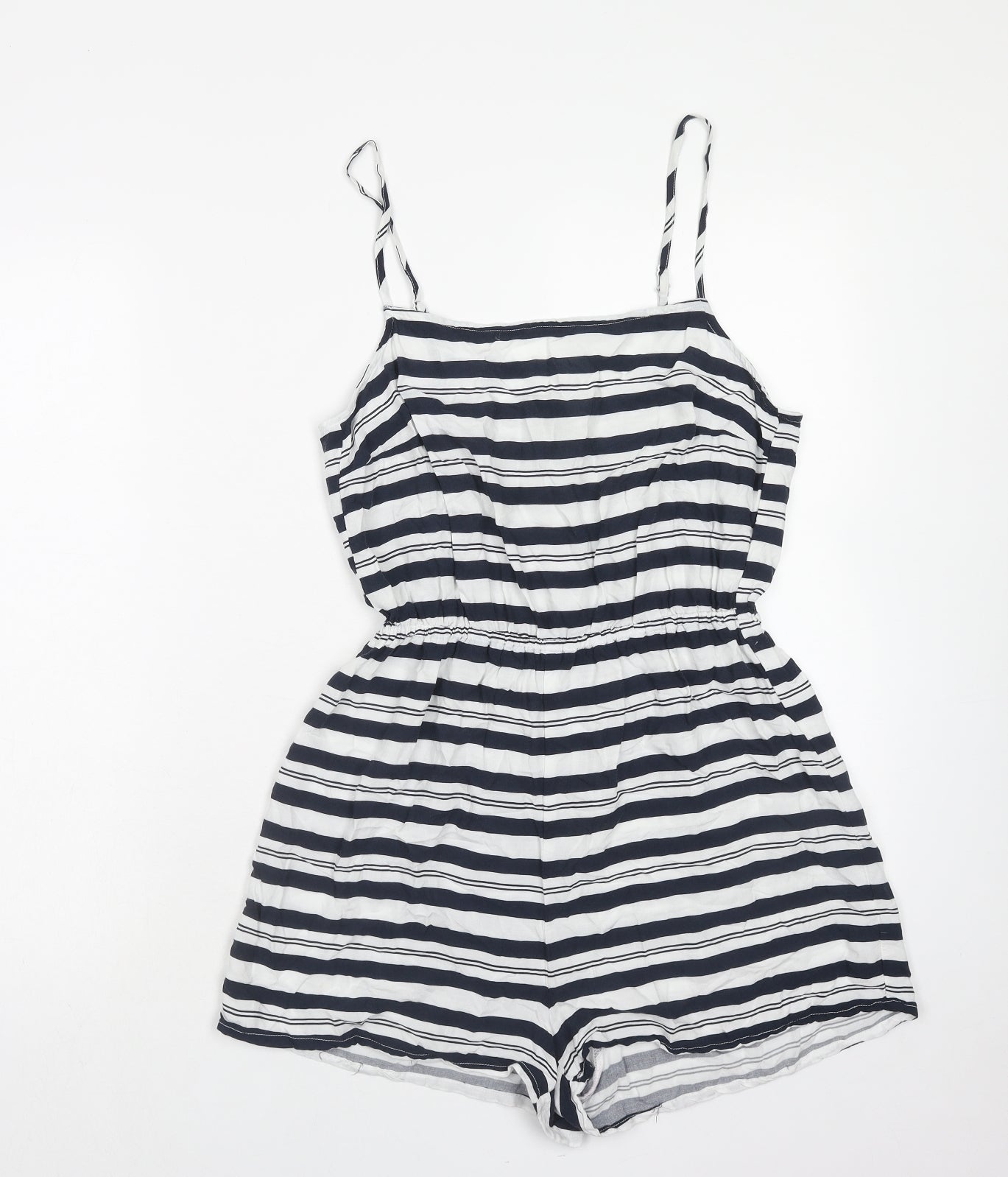 H&M Womens Blue Striped Viscose Playsuit One-Piece Size 12 Pullover