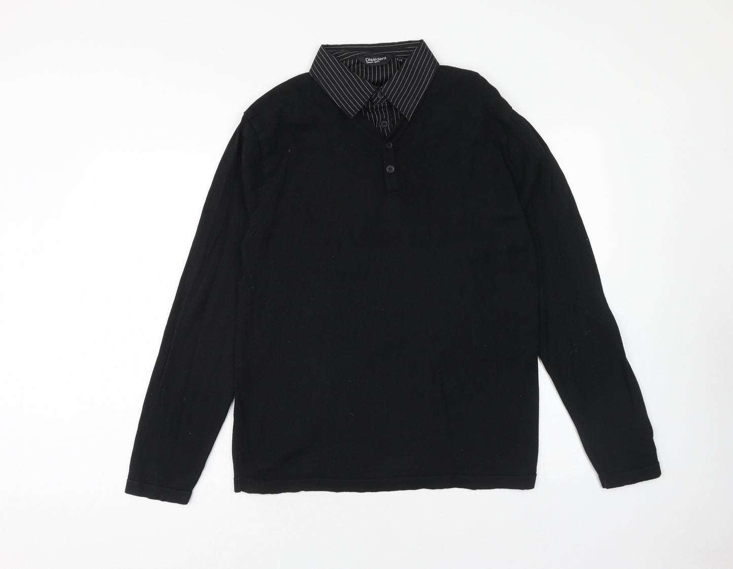 Dessident Mens Black Cotton Polo Size M Collared Button