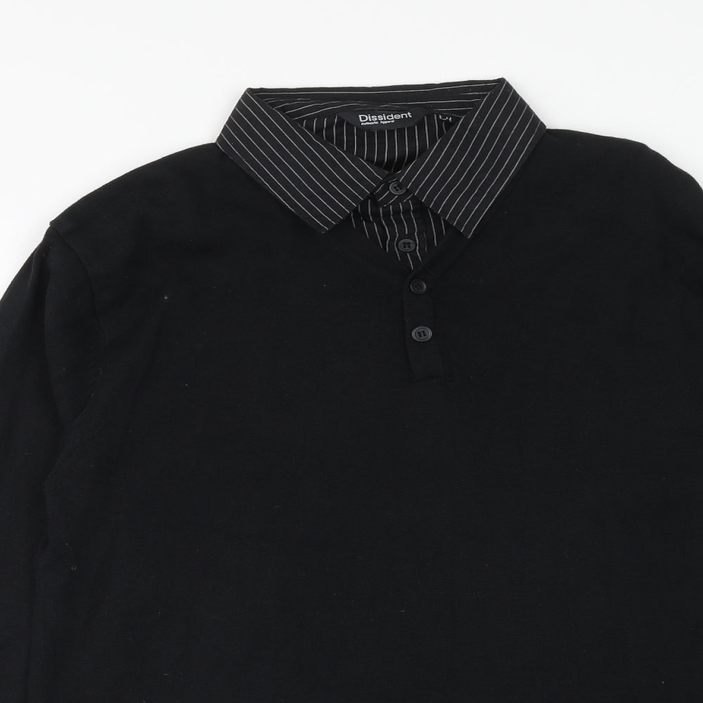 Dessident Mens Black Cotton Polo Size M Collared Button