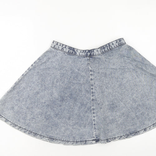 Topshop Womens Blue Cotton Skater Skirt Size 8 Zip