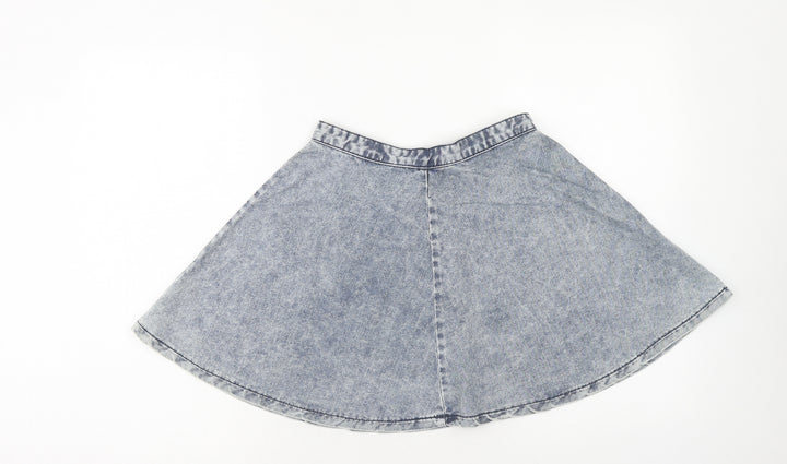 Topshop Womens Blue Cotton Skater Skirt Size 8 Zip