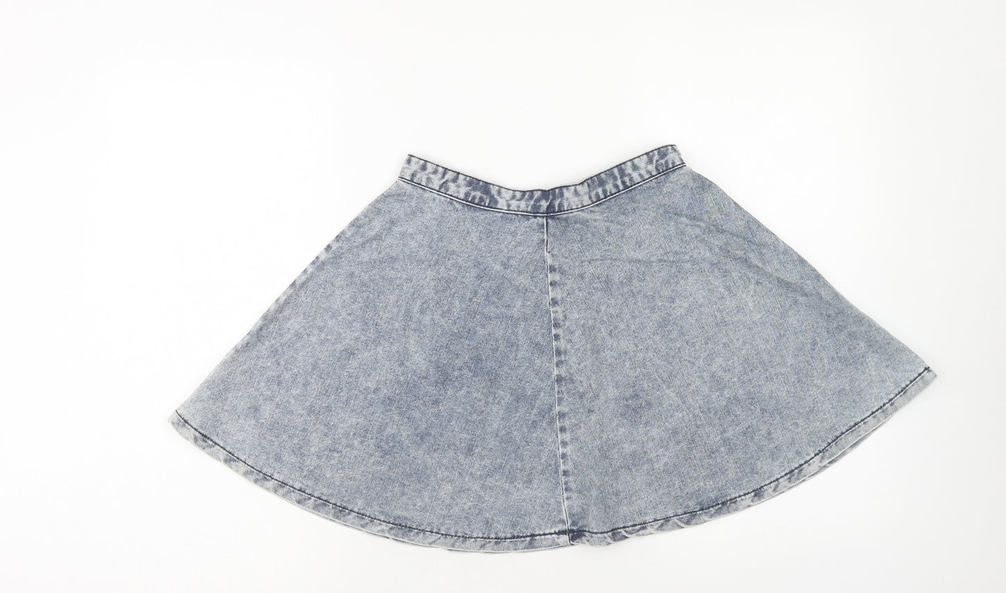 Topshop Womens Blue Cotton Skater Skirt Size 8 Zip