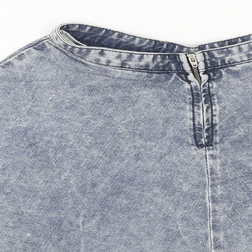 Topshop Womens Blue Cotton Skater Skirt Size 8 Zip