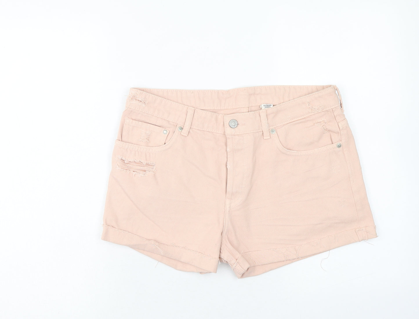 H&M Womens Pink Cotton Mom Shorts Size 10 Regular Zip