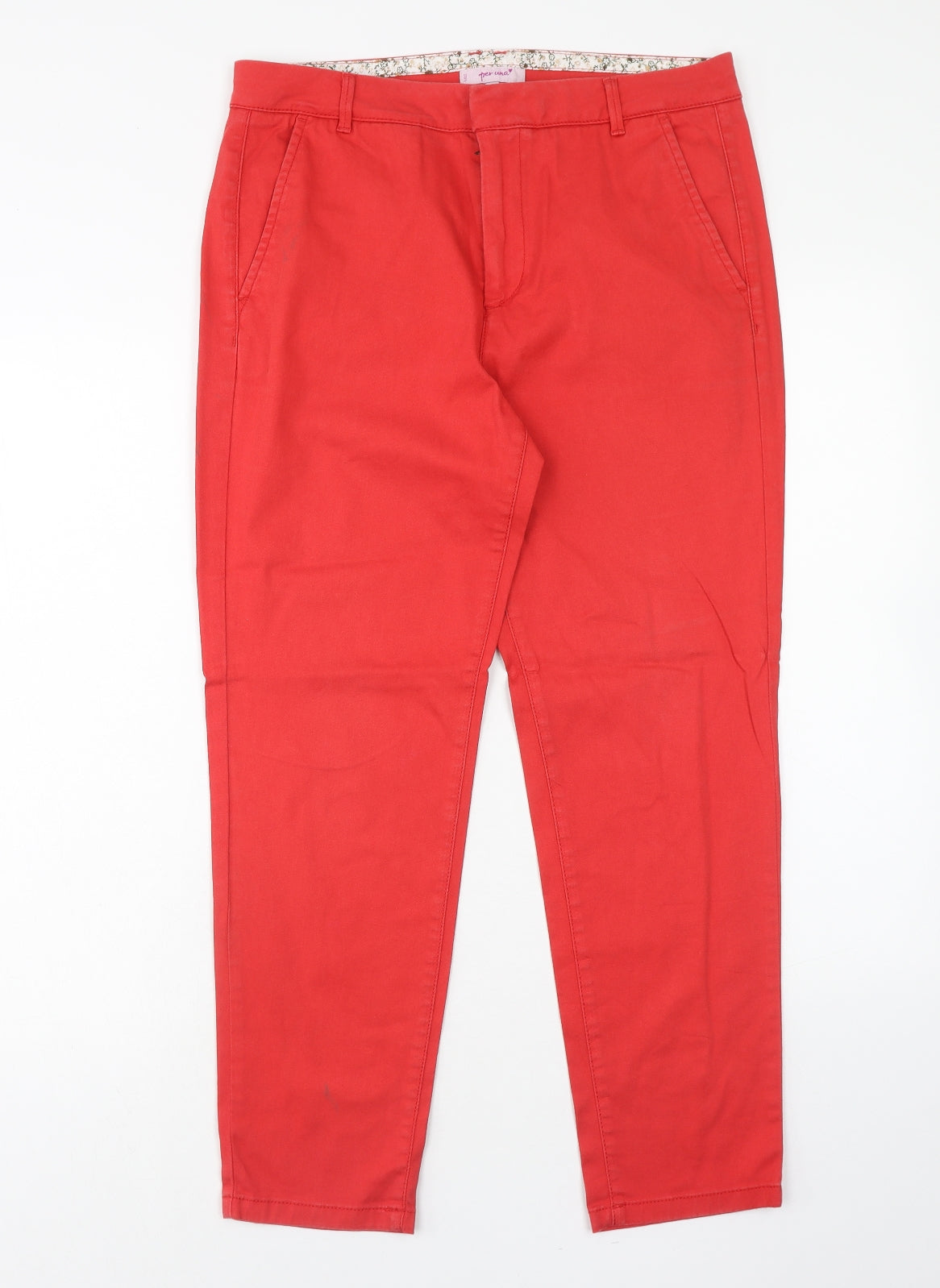 Per Una Womens Red Cotton Chino Trousers Size 12 Regular Hook & Eye
