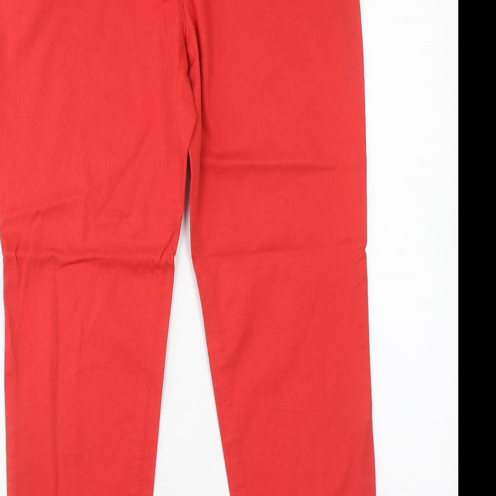 Per Una Womens Red Cotton Chino Trousers Size 12 Regular Hook & Eye