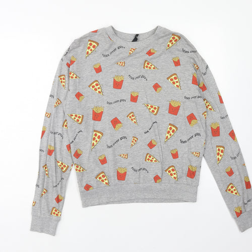 H&M Womens Grey Cotton Pullover Sweatshirt Size S Pullover - Pizza & Fries