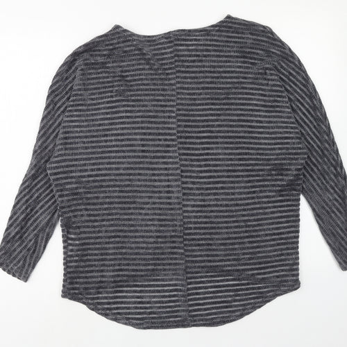 New Look Womens Grey Round Neck Striped Polyester Pullover Jumper Size S