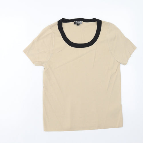 Casamia Womens Beige Viscose Basic T-Shirt Size S Round Neck