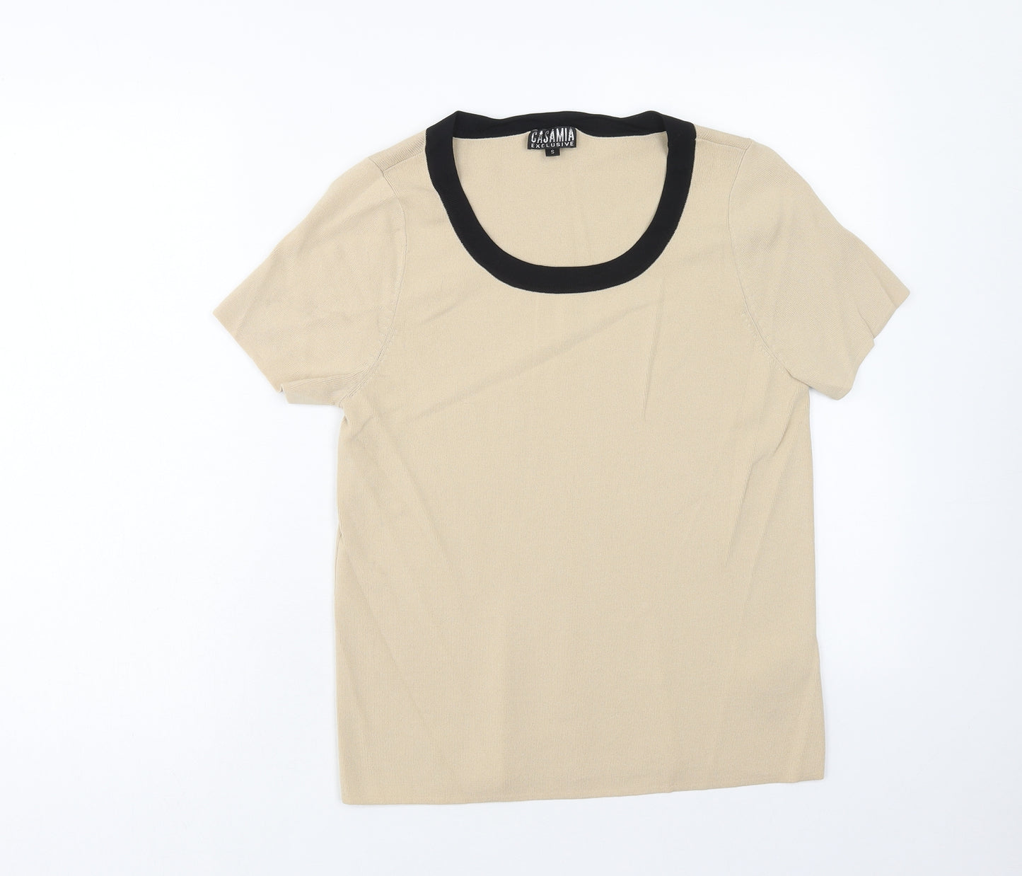 Casamia Womens Beige Viscose Basic T-Shirt Size S Round Neck
