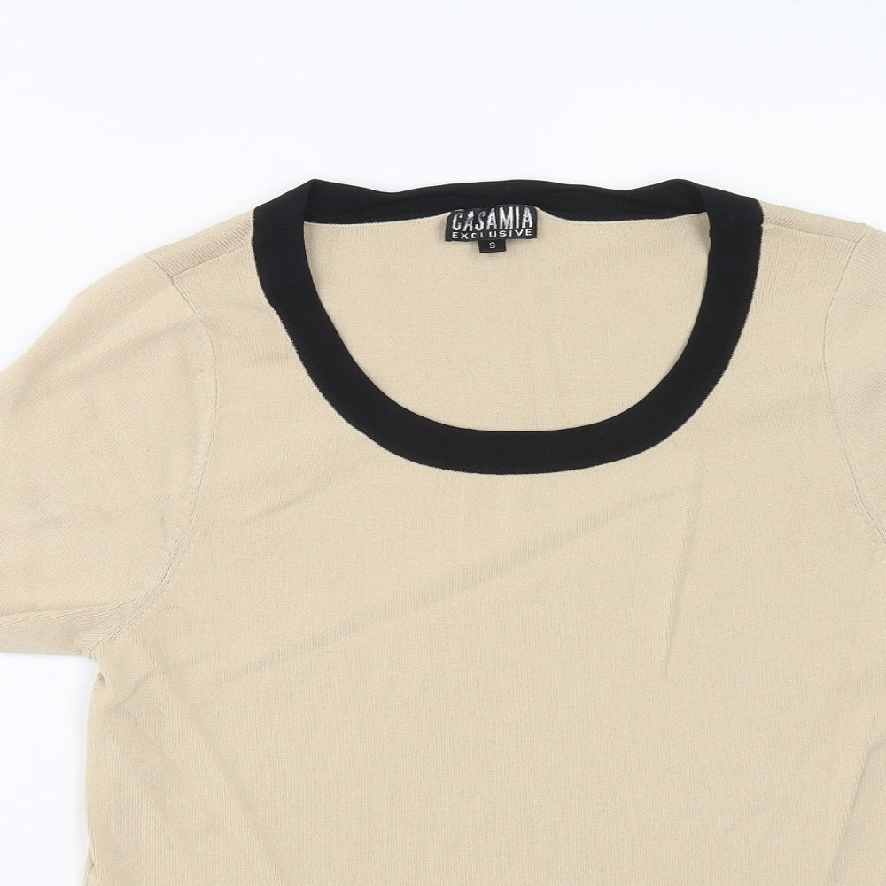 Casamia Womens Beige Viscose Basic T-Shirt Size S Round Neck