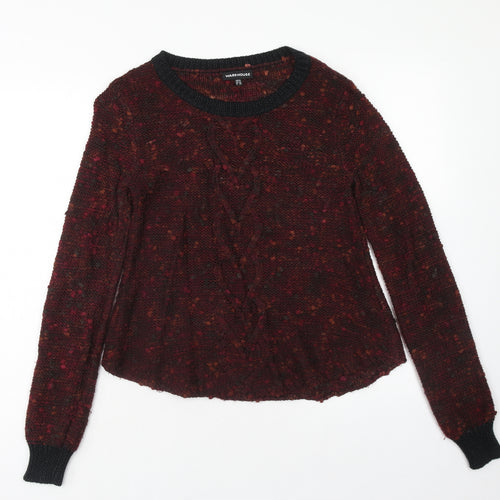 Warehouse Womens Red Scoop Neck Acrylic Pullover Jumper Size 10