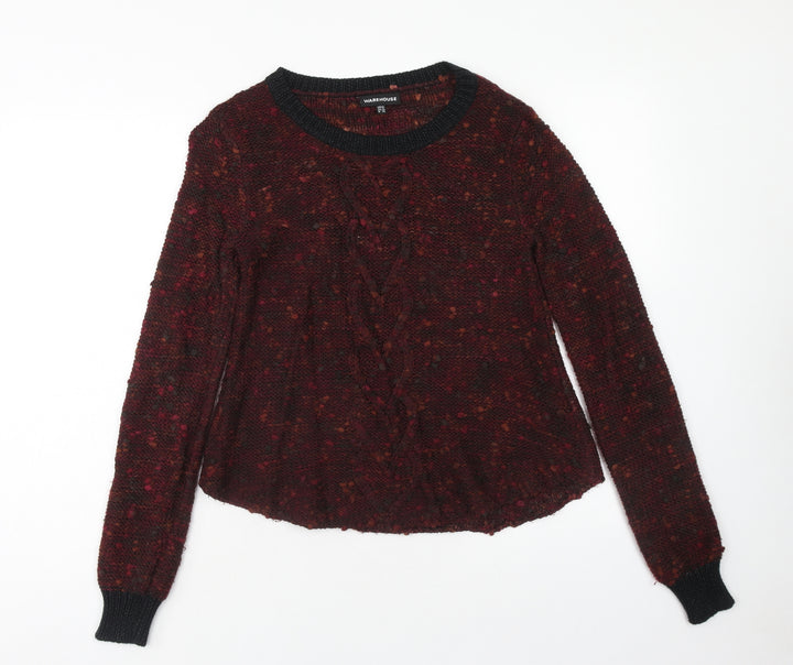 Warehouse Womens Red Scoop Neck Acrylic Pullover Jumper Size 10