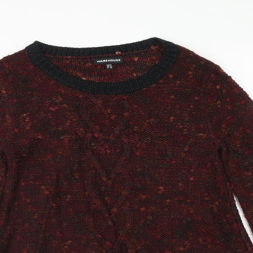 Warehouse Womens Red Scoop Neck Acrylic Pullover Jumper Size 10