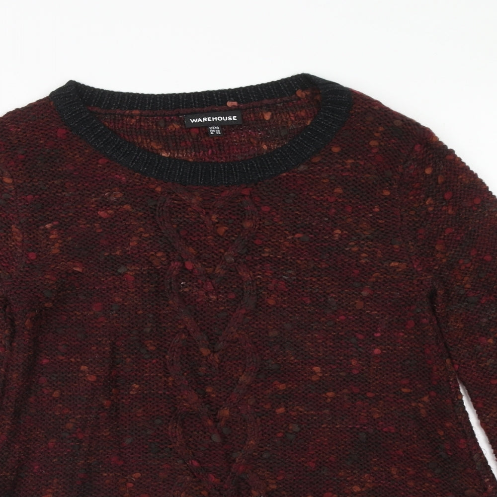Warehouse Womens Red Scoop Neck Acrylic Pullover Jumper Size 10