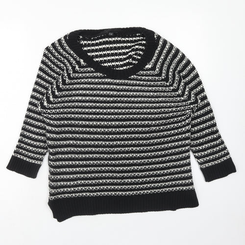 F&F Womens Blue Scoop Neck Striped Acrylic Pullover Jumper Size 14