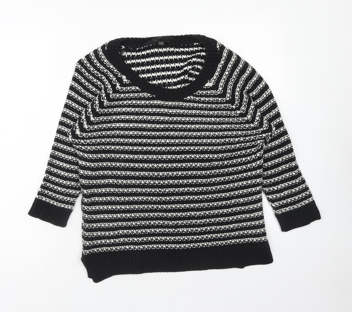 F&F Womens Blue Scoop Neck Striped Acrylic Pullover Jumper Size 14