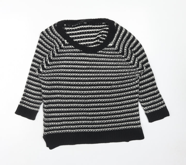 F&F Womens Blue Scoop Neck Striped Acrylic Pullover Jumper Size 14