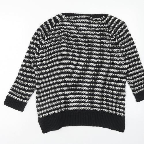 F&F Womens Blue Scoop Neck Striped Acrylic Pullover Jumper Size 14