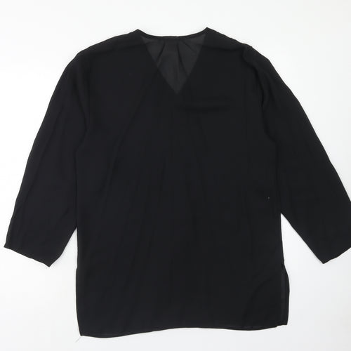 Cleo Womens Black Polyester Basic Button-Up Size 10 V-Neck