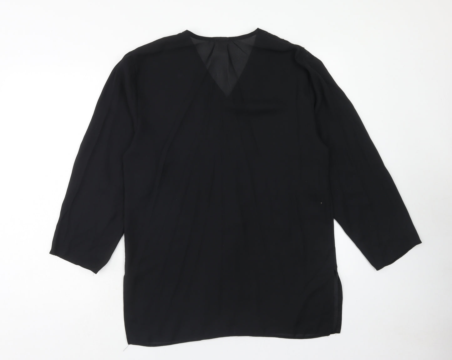 Cleo Womens Black Polyester Basic Button-Up Size 10 V-Neck